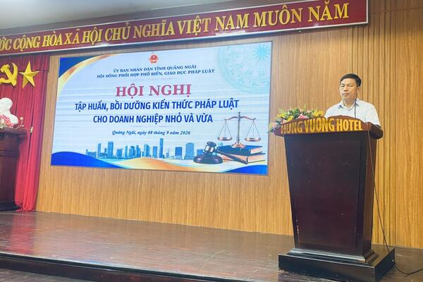 QUẢNG NGÃI: TỔ CHỨC HỘI NGHỊ TẬP HUẤN, HỖ TRỢ PHÁP LÝ CHO DOANH NGHIỆP NHỎ VÀ VỪA NĂM 2026 (KHU VỰC PHÍA ĐÔNG)